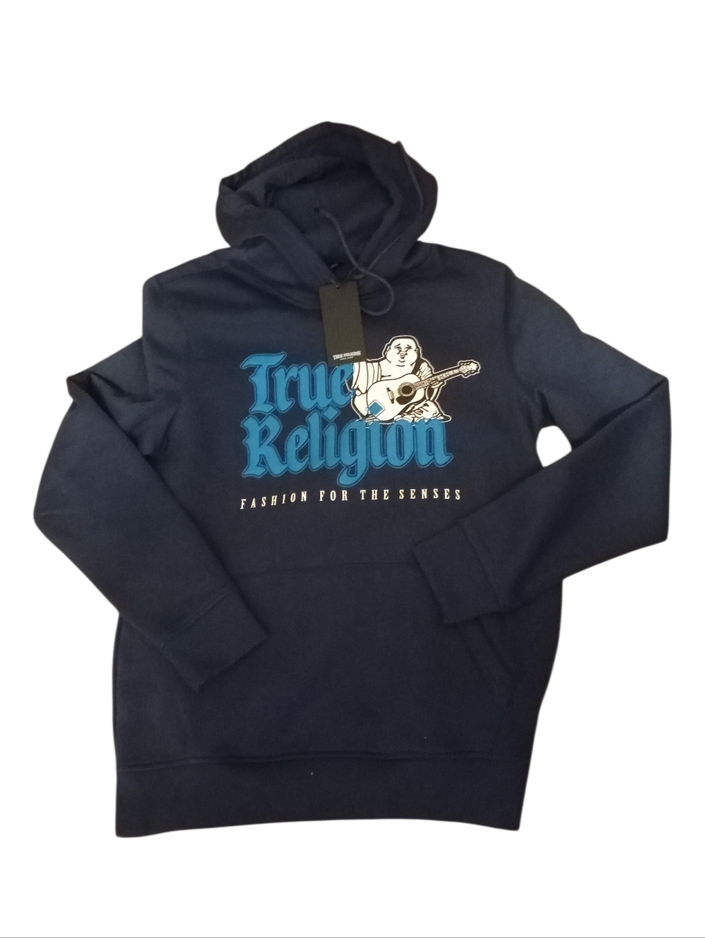 True Religion Dress Blue Pullover Hoodie with Logo, Size M, NWT